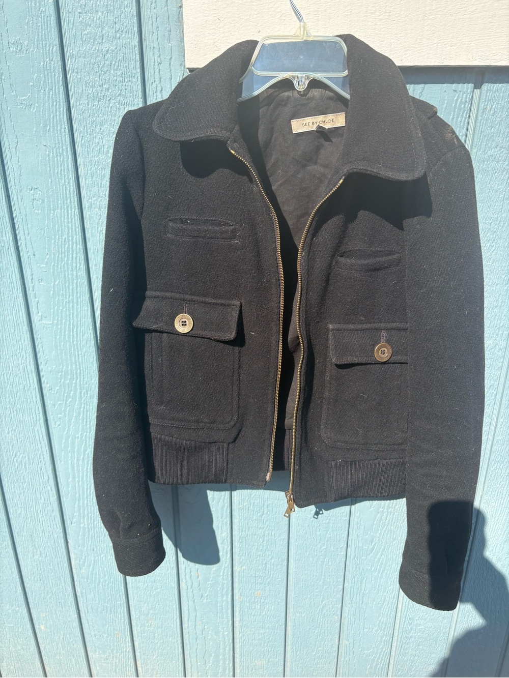 See By Chloé Black Wool Bomber Jacket